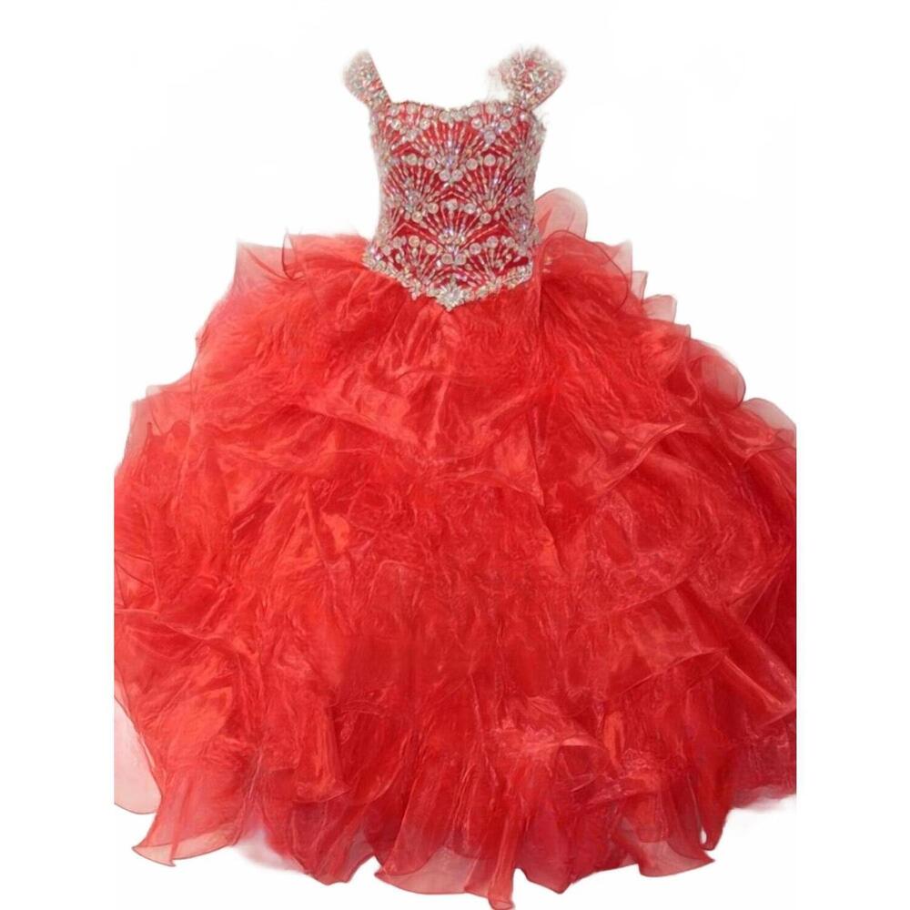 NEW LITTLE ROSIE girl's glitz long pageant dress in red